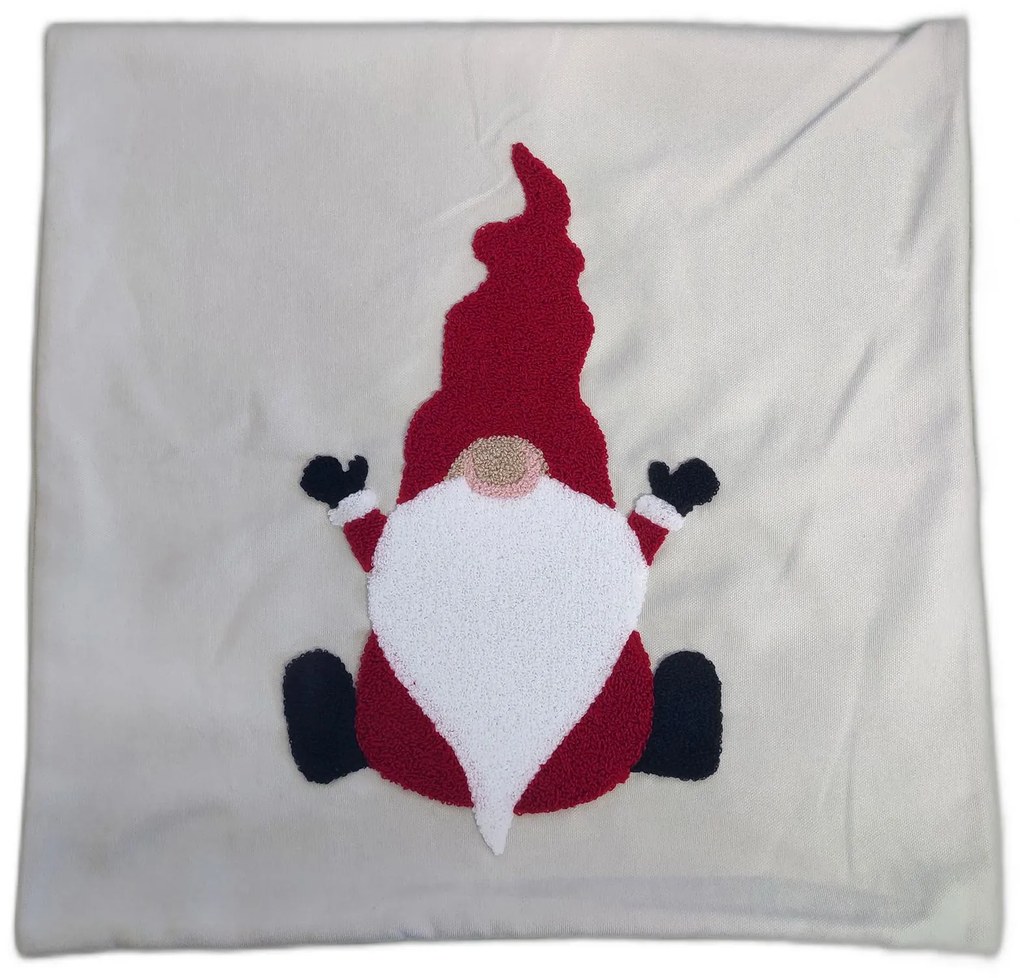 Vianočná 3D obliečka na vankúš CHRISTMAS - škriatok - 45x45 cm - šedý/červený//biely