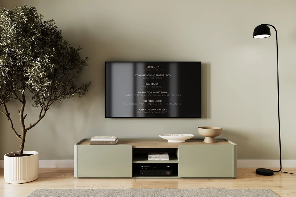 TV stolík Elivo 170 cm so zásuvkou - eukalyptus / dub baltic dune