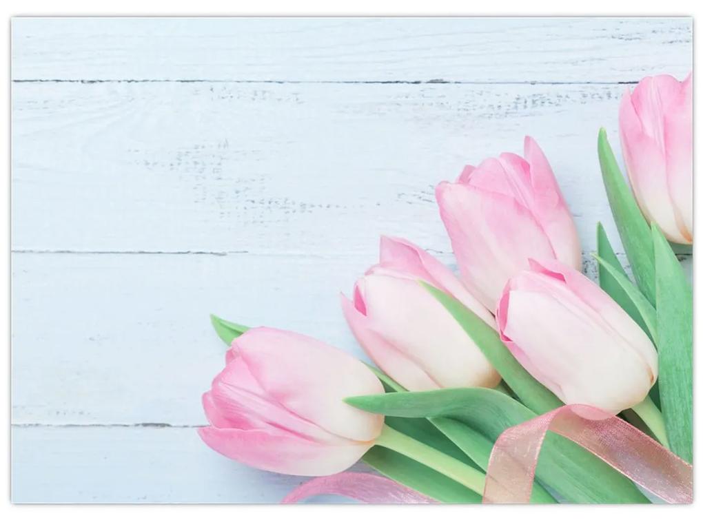Sklenený obraz - Kytica tulipánov (70x50 cm)