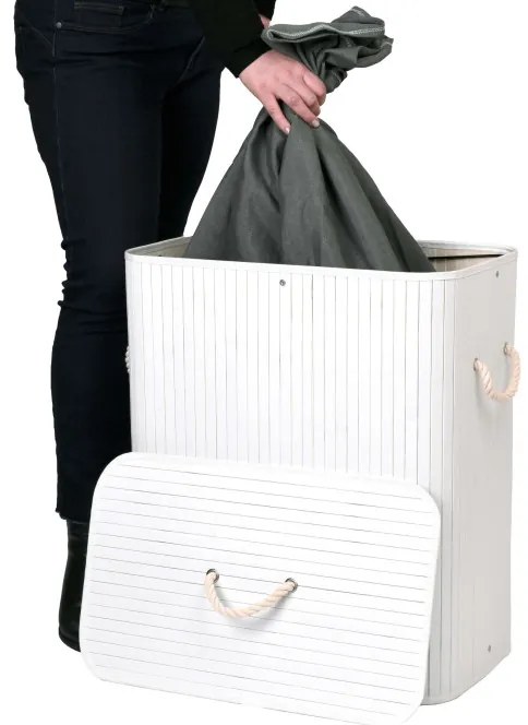 Kôš na bielizeň bambusový 2-priehradkový biely / sivý