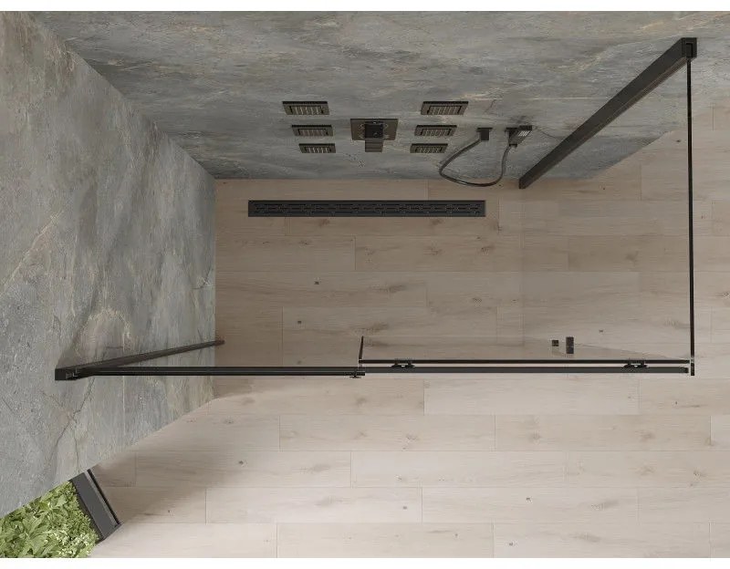 Mexen Omega, sprchovací kút s posuvnými dverami 160 (dvere) x 90 (stena) cm, 8mm sklo, čierny profil-číre sklo, 825-160-090-70-00