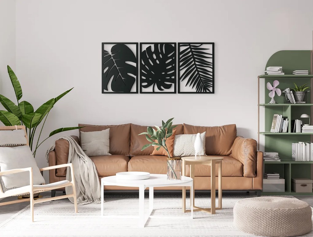 drevko Viacdielny obraz Izbové rastliny Rozmer obrazu: 29,5 x 65 cm, Farba dekorácie: Čierna