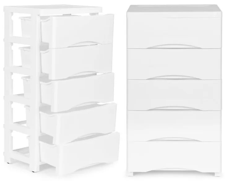 Regál s 5 zásuvkami v bielej farbe