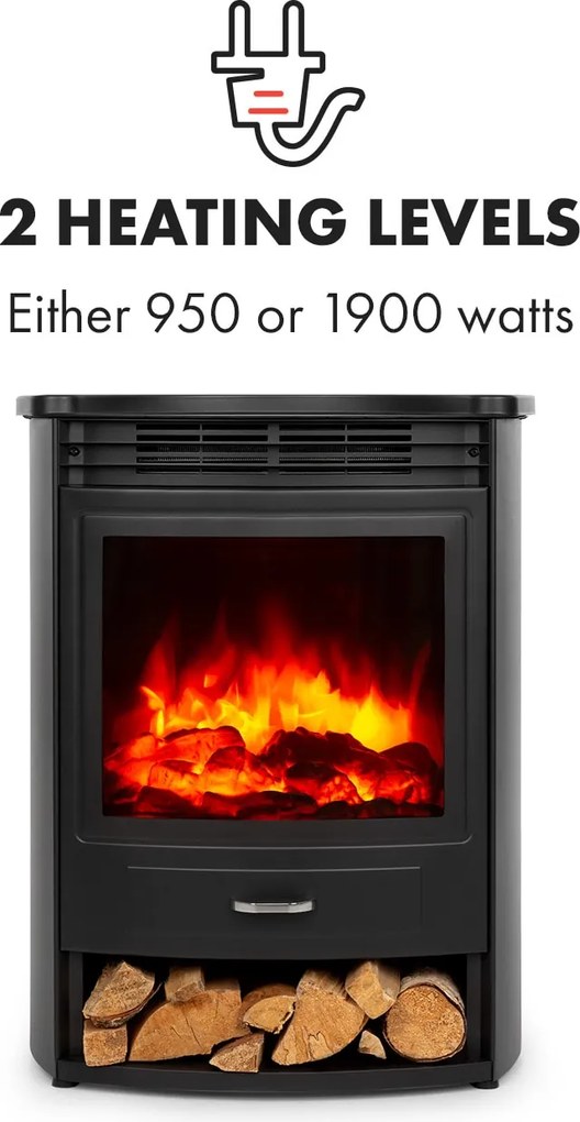 Klarstein Bormio S, elektrický krb, 950/1900 W, termostat, týždenný časovač