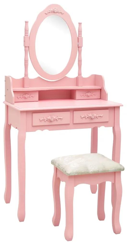 vidaXL Toaletný stolík so stoličkou, ružový 75x69x140 cm, paulovnia