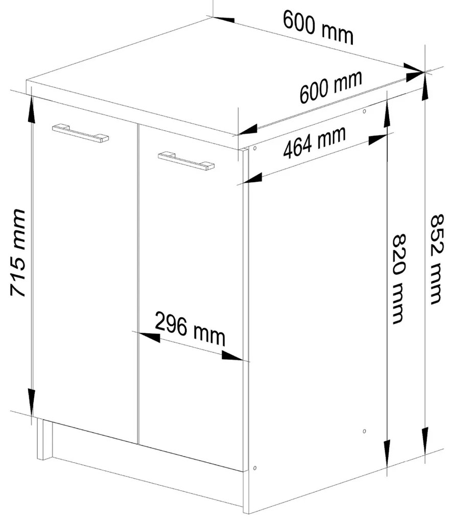Kuchynská skrinka Olivia S 60 cm 2D biela/biely lesk/dub sonoma