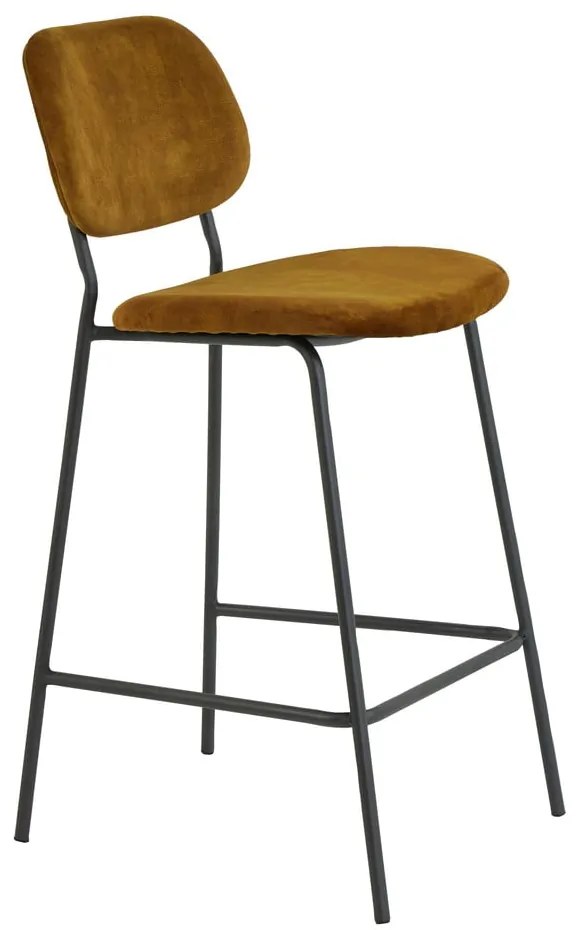 Zamatová barová stolička v horčicovej farbe 92 cm Emma - Light & Living