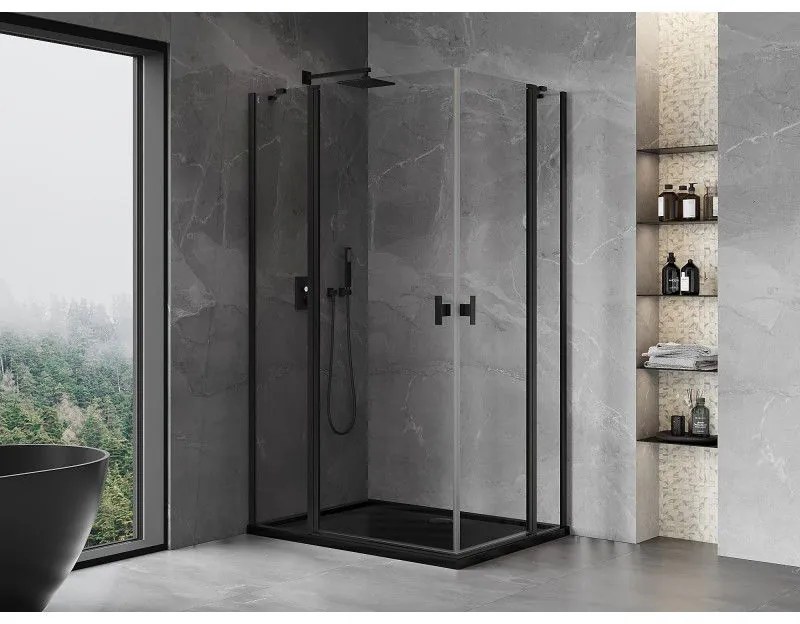 Mexen, Mexen Mist Duo výklopný sprchový kút 115 x 105 cm, priehľadný, čierny - 8A4-115-105-70-00