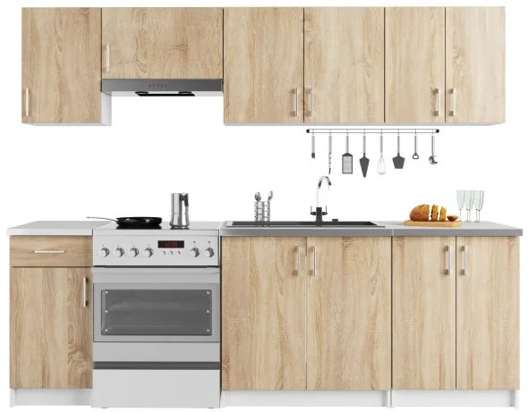 Kuchynská linka LIMA 2.4 m biela / dub sonoma