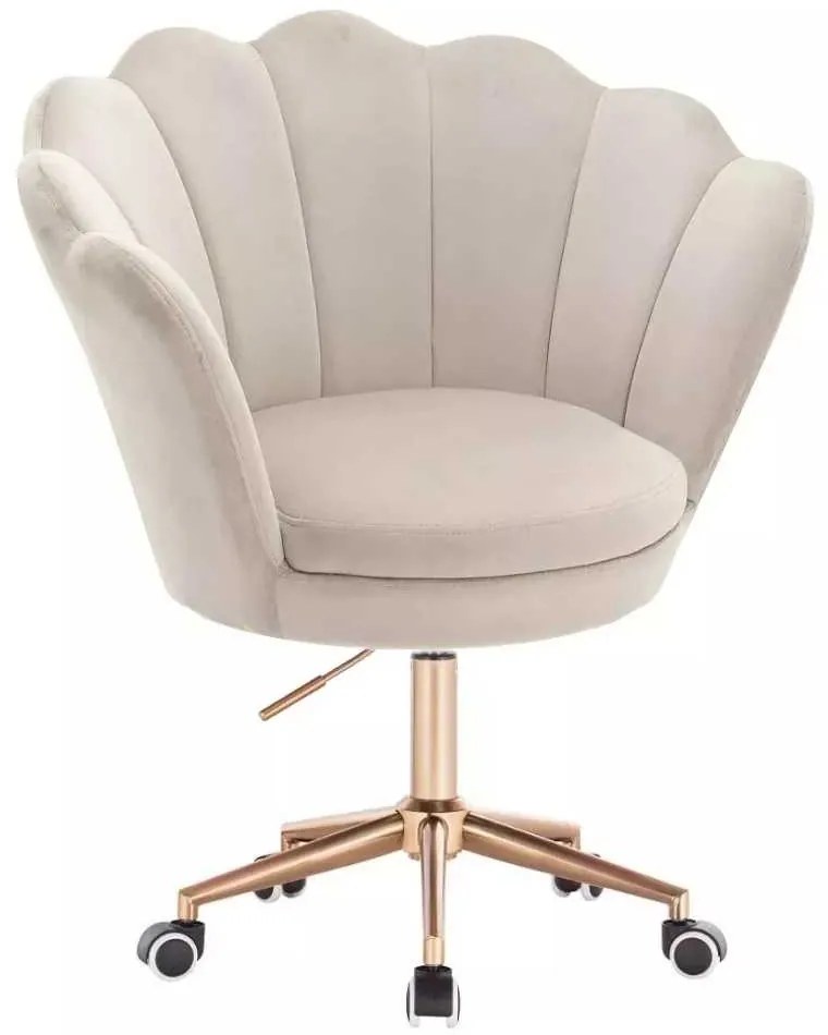 LuxuryForm DESIGN Kreslo FREY VELUR na zlatej podstave s kolieskami - latte