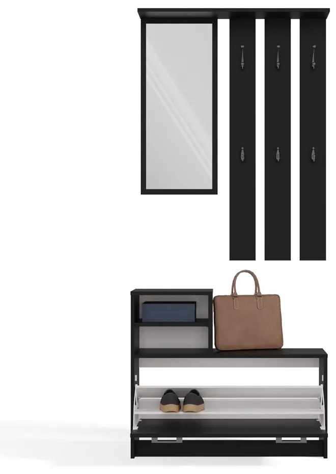 Predsieňová zostava Vayan 1 (čierna) (so zrkadlom). Akcia -18%. Vlastná spoľahlivá doprava až k Vám domov. 1132526