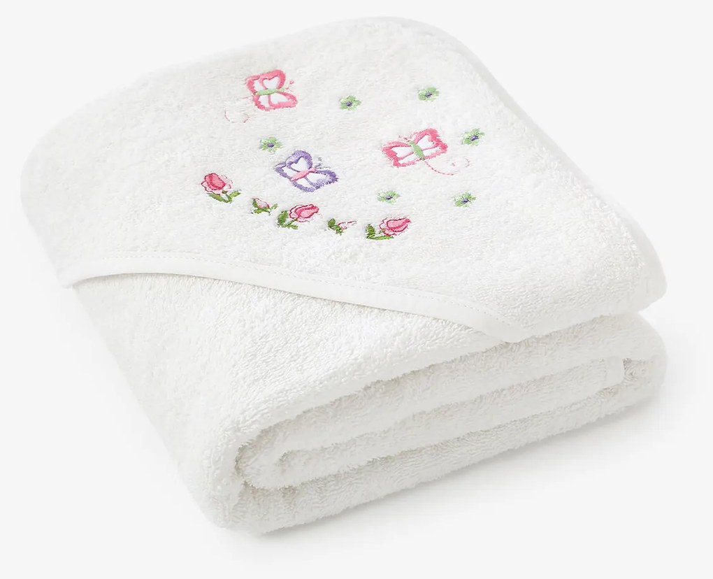 Goldea detská froté osuška s kapucňou - motýliky na bielej 100 x 100 cm