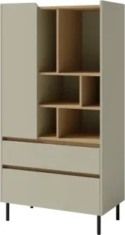 Vysoká komoda s regálom Lucky, eukalyptovo zelená/baltský dub%