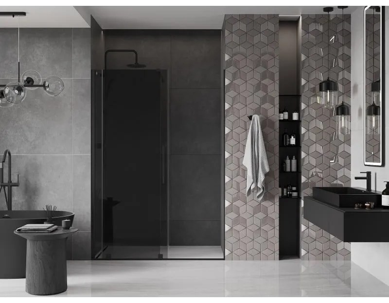 Mexen Velar, posuvné sprchové dvere do otvoru 150 cm, 8mm šedé sklo, čierna matná, 871-150-000-41-70