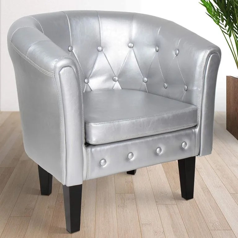 Klubové kreslo s taburetom Chesterfield, strieborné
