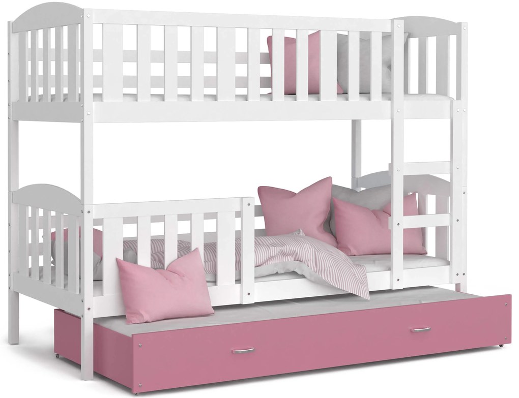 GL Poschodová posteľ pre 3 deti Jakub 3 Color biela 190x80 - viac farieb Farba: Ružová