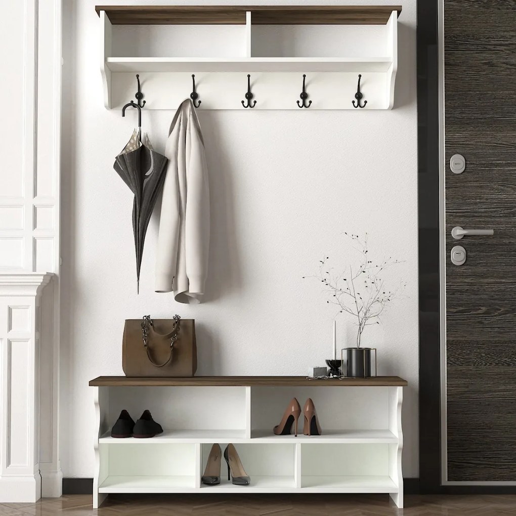 Vešiaková stena ESTER, biela / orech