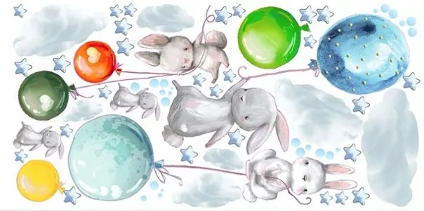 Nálepky do detskej izby zajačiky s farebnými balónmi