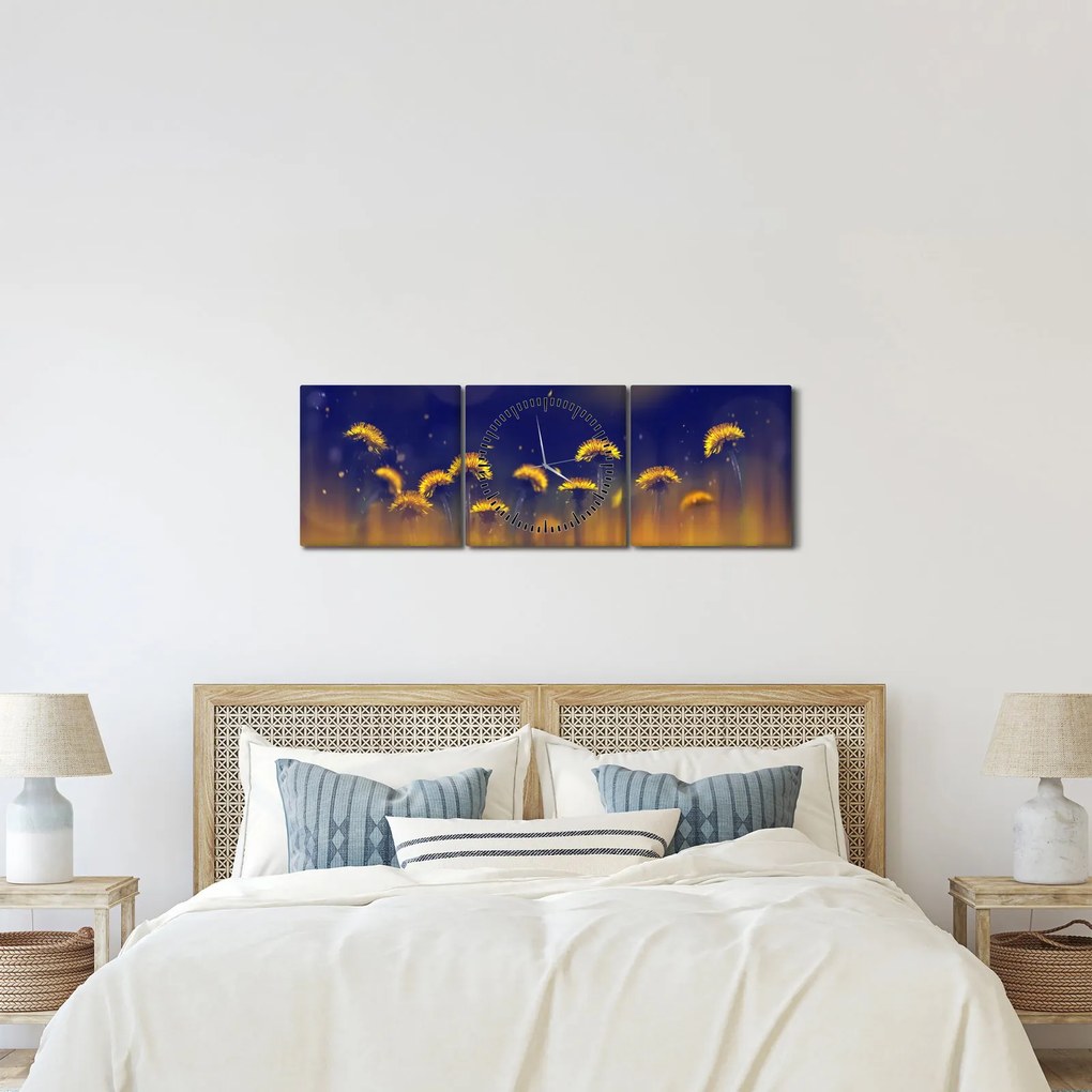 Obraz - Púpavy (s hodinami) (90x30 cm)