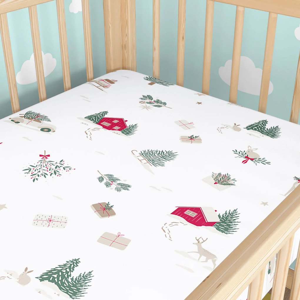 Goldea vianočná bavlnená napínacia plachta do detskej postieľky - tradičné vianoce 60 x 120 cm