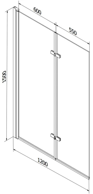 Mexen Castor, 2-krídlová vaňová zástena 120 x 150 cm, 6 mm číre sklo, čierny profil, 892-120-002-70-00