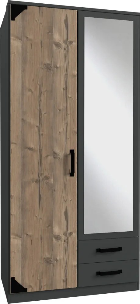 Šatníková skriňa so zrkadlom Bochum, 90 cm, grafit/jedľa