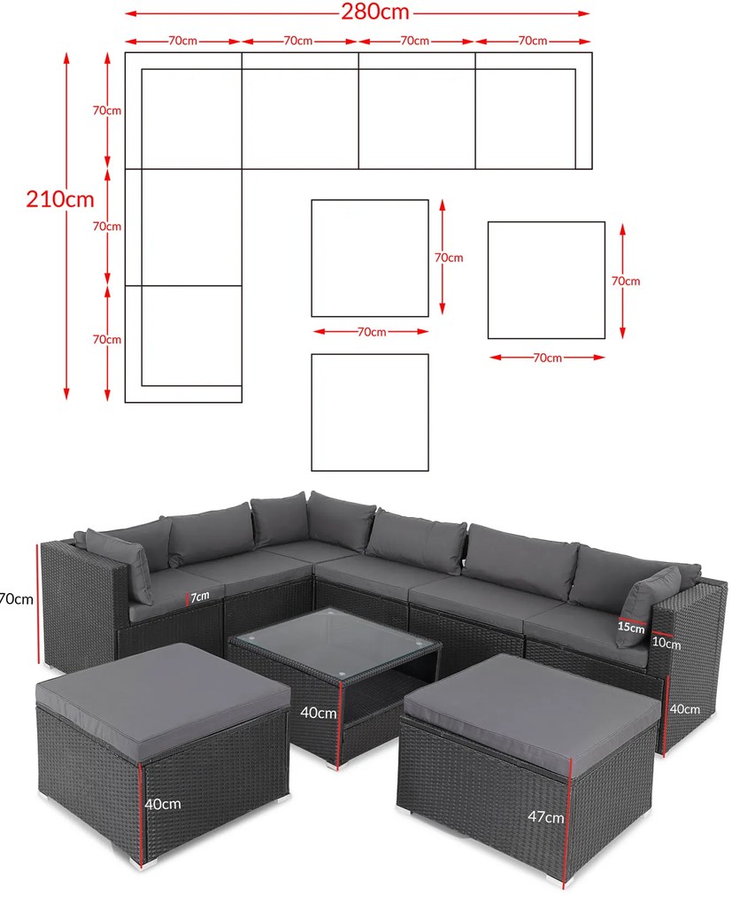 InternetovaZahrada Záhradný ratanový set XXL - čierna/antracit podušky