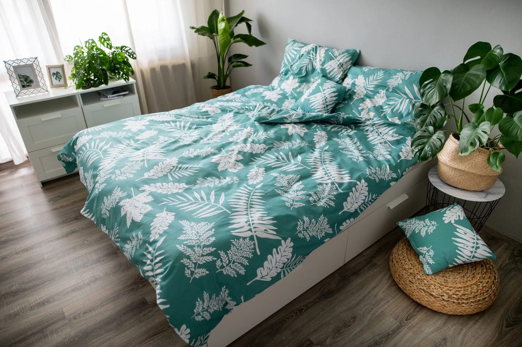 Jahu Posteľné obliečky Palma green - DITA 140×200cm, 70 x 90 cm