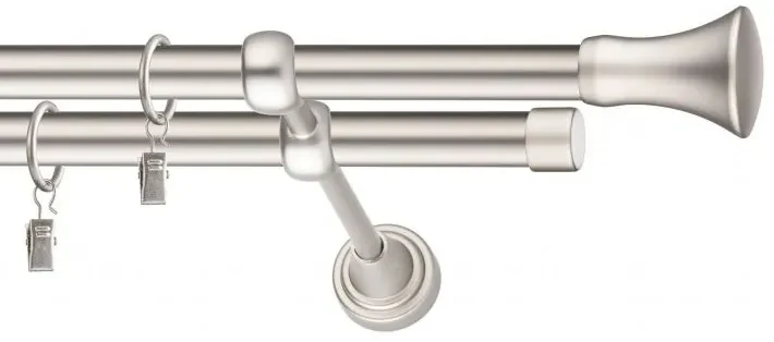 Dekorstudio Chrómová matná dvojradová garniža MONACO 19mm Dĺžka: 320cm, Typ uchytenia: Držiak dvojitý otvorený, Typ príslušenstva: Krúžky tiché so štipcami