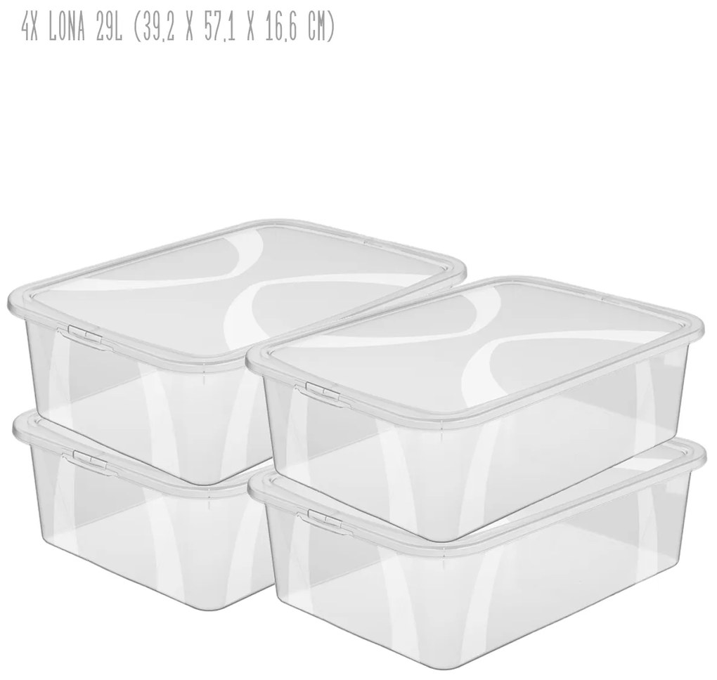 Sada 4 kusov úložných boxov s vekom, Rotho LONA, 58x39x17 (29l) SADA