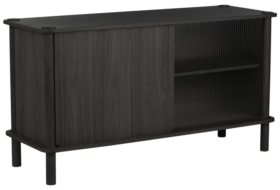 Čierna vitrína z dubového dreva s posuvnými dverami 135x73,5x48 cm Italic – UMAGE