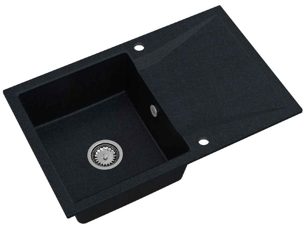 Sink Quality Obsidian, kuchynský granitový drez 790x500x210 mm + chrómový sifón, čierna škvrnitá-Brocade, SKQ-OBS.B.1KDO.X