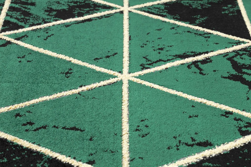 Behúň EMERALD 1020 Glamour exclusive, mramor, trojuholníkový, zelený + zlatá