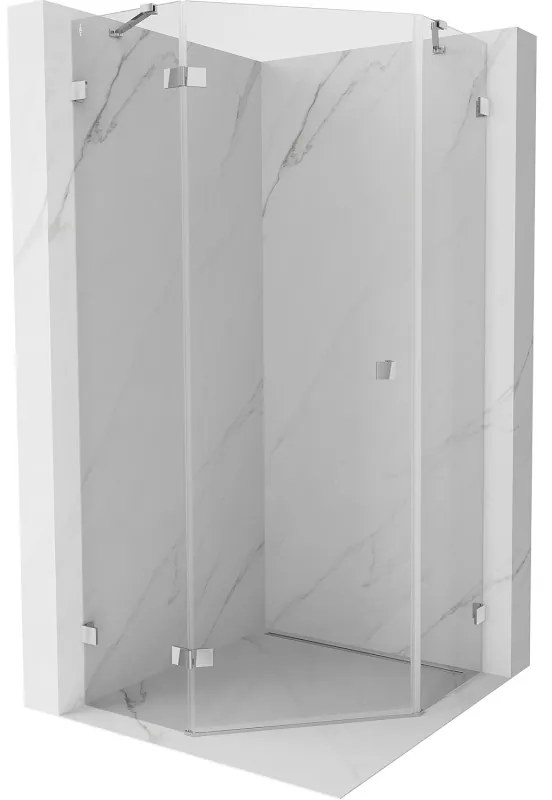 Mexen Lunar, päťuholníkový sprchový kút naklápací doľava 80 x 80 cm, 8mm číre sklo, chrómový profil, 831-080L-080P-01-00-L