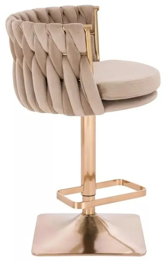 LuxuryForm DESIGN Barová stolička LYON VELUR na zlatej hranatej podstave - latte
