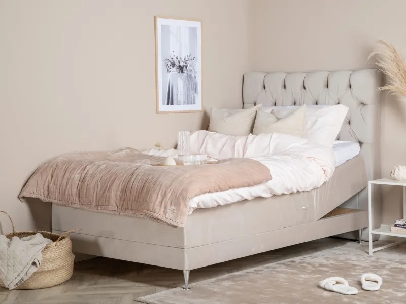 Vansbro 120 polohovateľná boxspring posteľ béžový zamat čelo Sarna