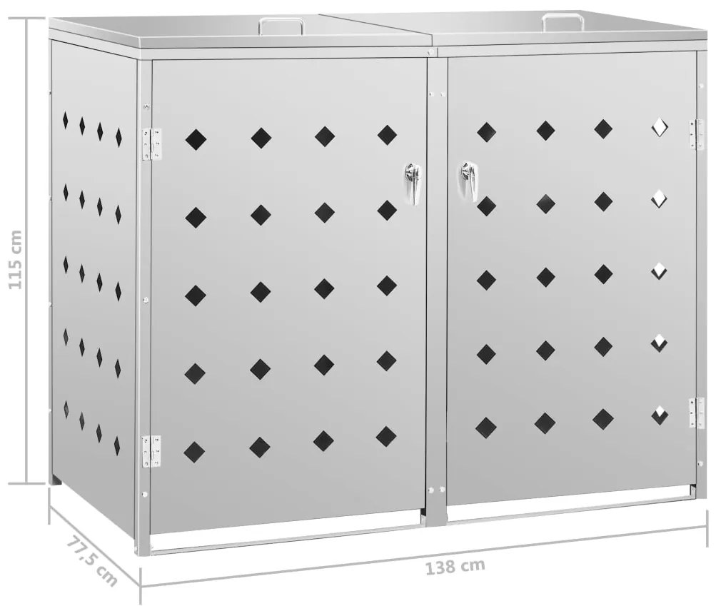 Dvojitý prístrešok na odpadkový kôš nehrdzavejúca oceľ 240 l