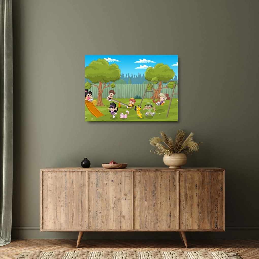 Sklenený obraz - Deti na ihrisku (70x50 cm)