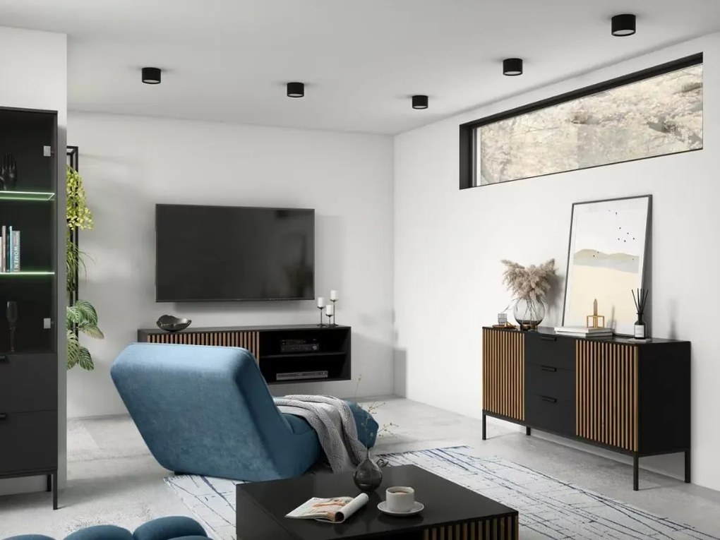 Komoda MEORATI 150x40 cm, čierna/dub artisan