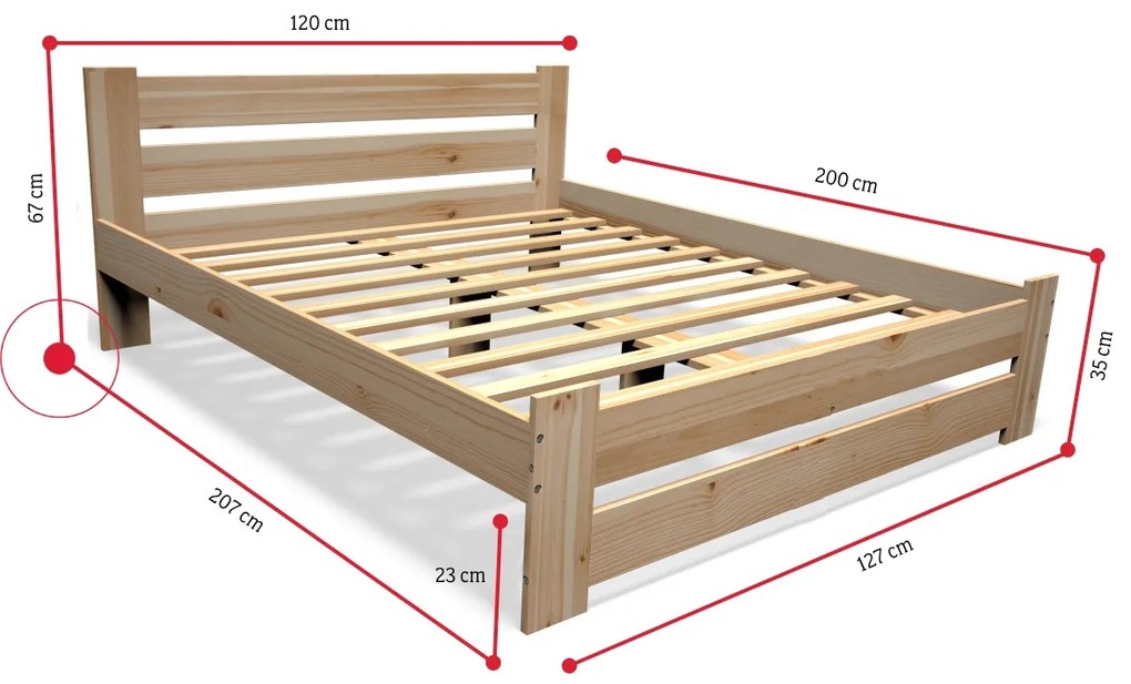 Posteľ z masívu ŠTUDY + rošt ZADARMO + penový matrac MORAVIA 16 cm + rošt ZADARMO, 120x200cm, prírodný/nelak