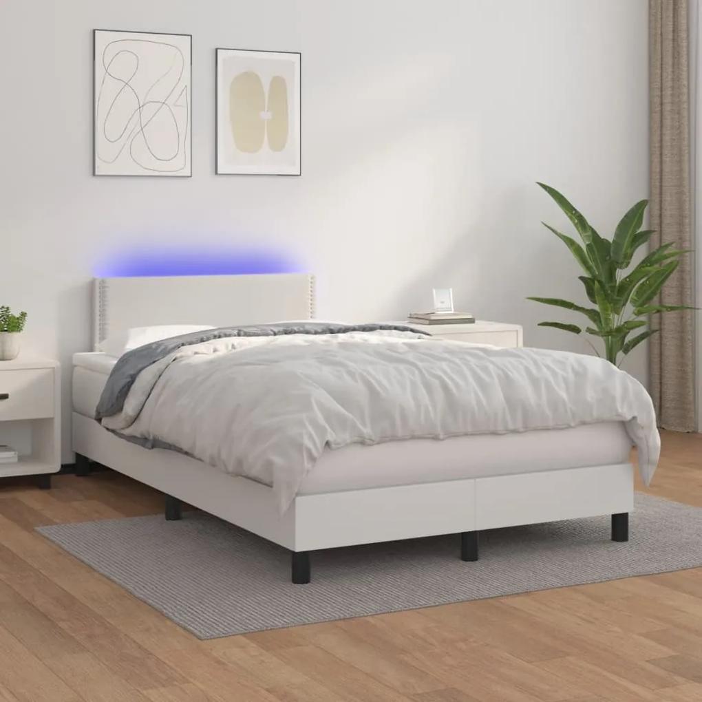 Boxspring posteľ s matracom a LED biela 120x200 cm umelá koža 3134154