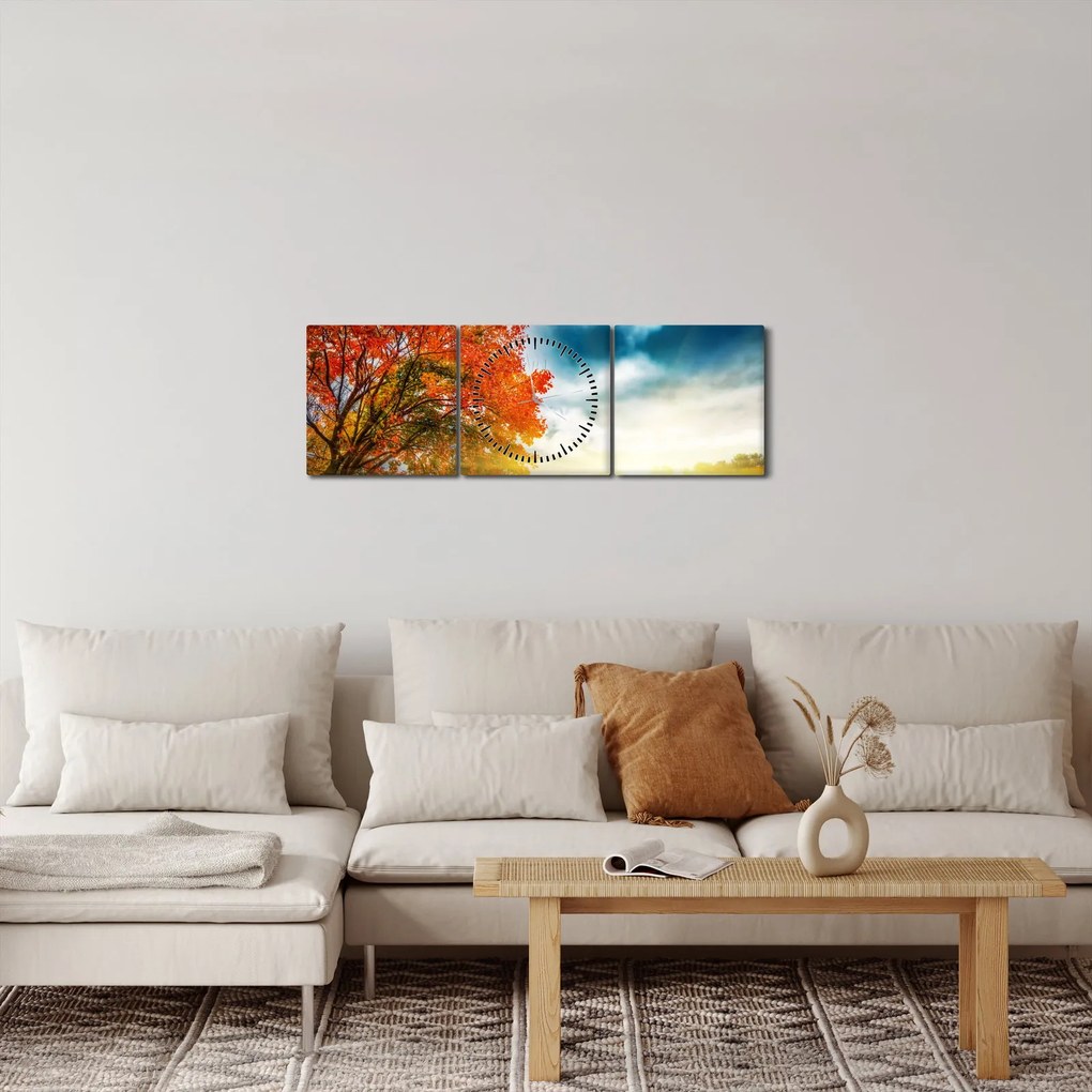 Obraz krajiny zaliate slnečným svitom (s hodinami) (90x30 cm)