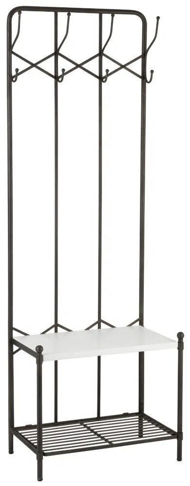 Čierny kovový vešiak s drevenou lavicou Vall - 62 * 38 * 180 cm