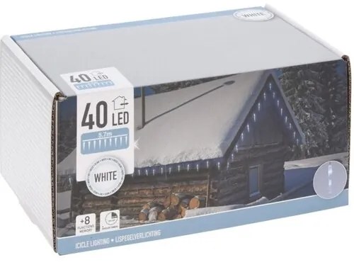 Svetelná reťaz Cencúle, 40 LED, 5,7 m, studená biela, časovač