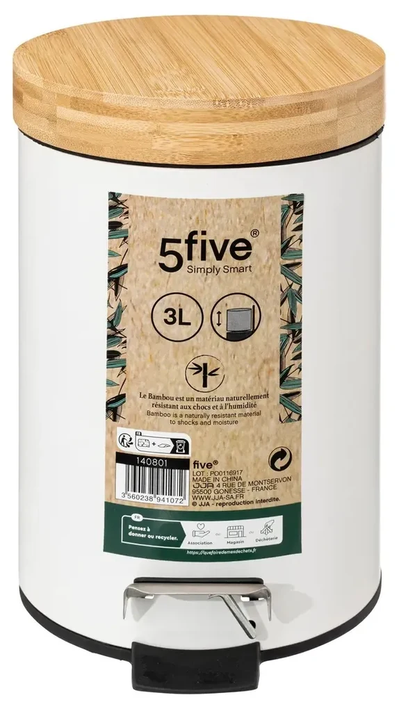 Odpadkový kôš s bambusovým vekom NATUREO 3L, biely