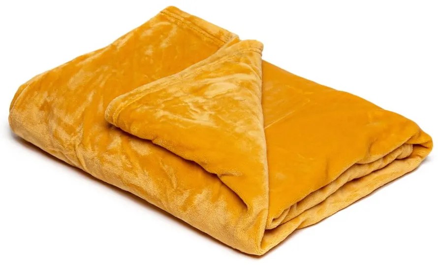 Medovožltá mikroplyšová deka My House, 150 × 200 cm