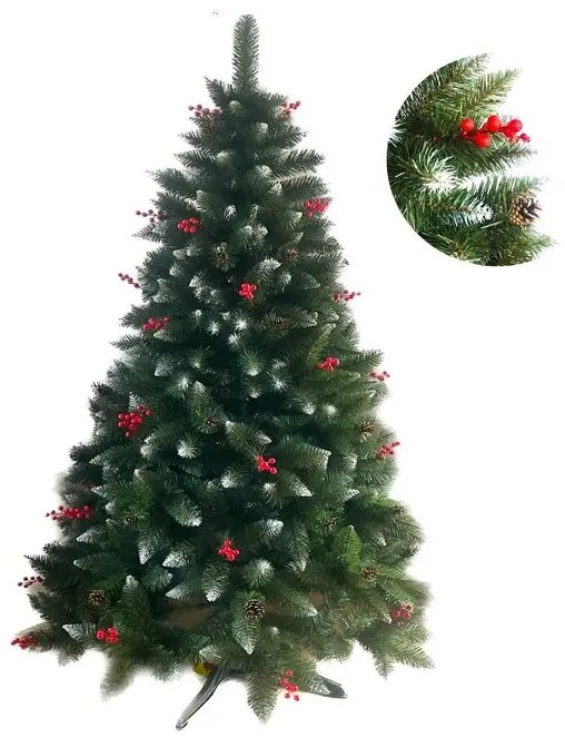 Umelý 3D vianočný stromček BOROVICA s jarabinou 180 cm