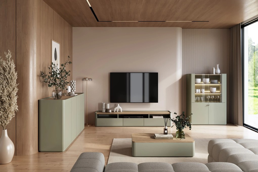 TV stolík Elivo 200 cm - eukalyptus / dub baltic dune