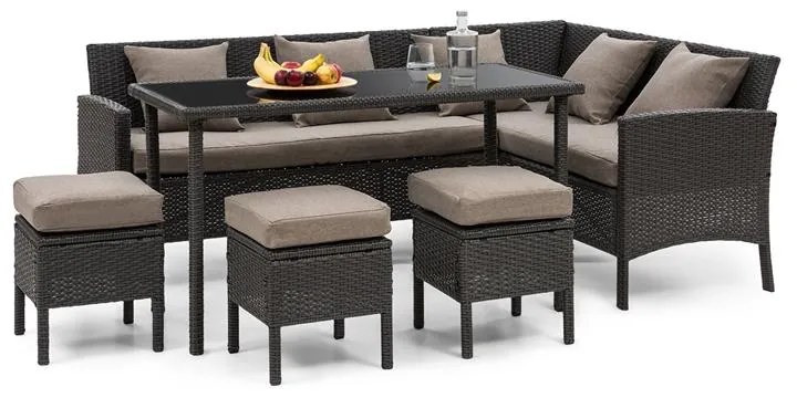 Titania Dining Lounge Set, záhradná sedacia súprava, rohová súprava, stôl, stolčeky, čierna