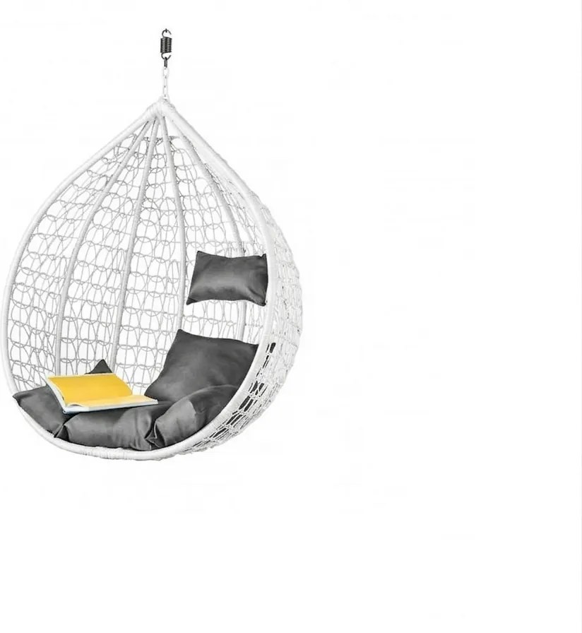 Biele závesné kreslo KOKON bez stojana, sivý vankúš